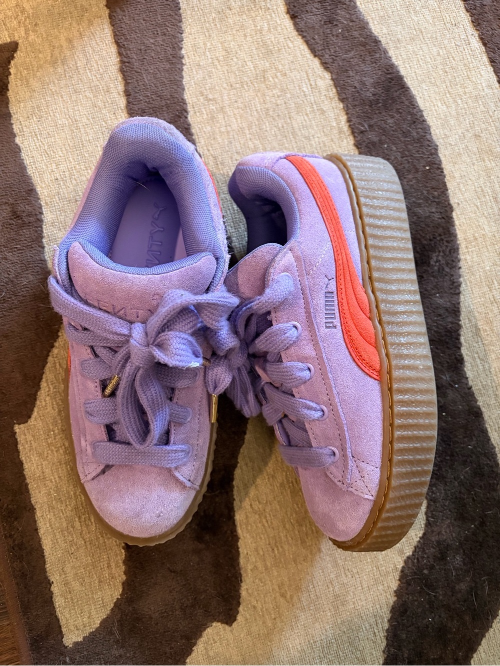 Puma/Fenty lavender Suede Platform Sneakers with Coral Detail